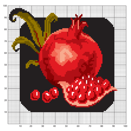 Banner cloth embroidered with a needle and a pomegranate on a black backgroundのイラスト素材