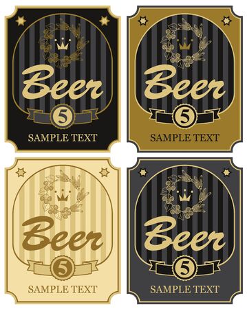 set of vector labels for beer with a wreath of wheat and malt in retro styleのイラスト素材