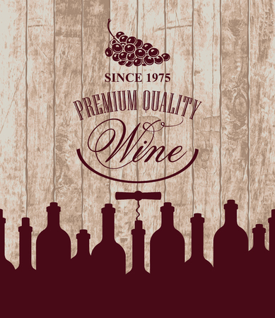 banner for the wine store or restaurant with bottles and grapes on the background of wooden boardsのイラスト素材