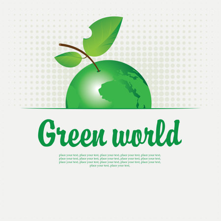Green banner with with a picture of the planet in the form of an appleのイラスト素材
