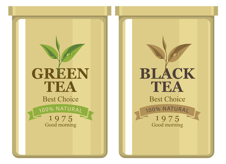Vector illustration of a tin can with label of black and green teaのイラスト素材