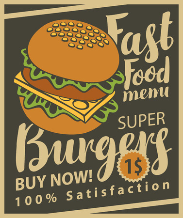 vector banner with super cheeseburger on retro styleのイラスト素材