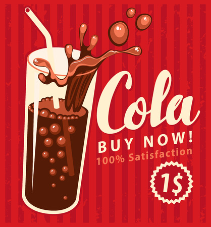 vector banner with cola drink glass in retro styleのイラスト素材
