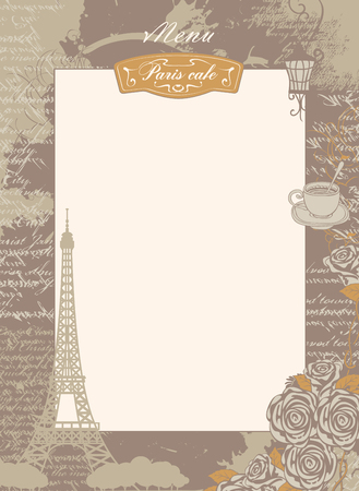 menu list with a place for inscription to the Eiffel Tower and rosesのイラスト素材
