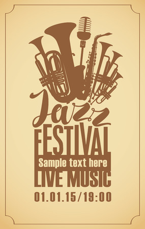 poster for the jazz festival with saxophone wind instruments and a microphoneのイラスト素材