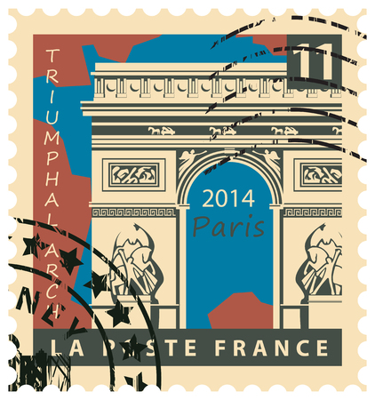 stamp with the image of the Paris Triumphal Archのイラスト素材