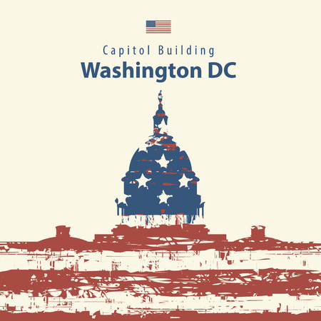 Vector illustration Capitol Building in Washington DC with flagのイラスト素材