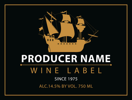 vector labels for wine with sailing ship in black and goldのイラスト素材