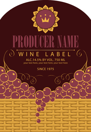 Vintage wine label with grape bunch and vine in a basketのイラスト素材