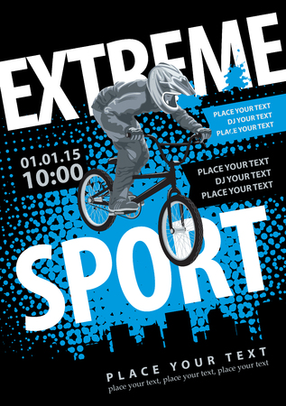 Vector poster with a bicyclist in the city and an inscription extreme sportsのイラスト素材