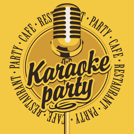 Vector Banner with microphone and inscription karaoke partyのイラスト素材