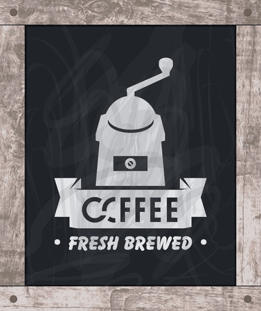 Vector banner coffee shop with coffee grinder and inscription in wooden frame.のイラスト素材