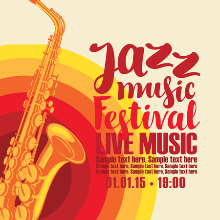 music concert poster for a jazz festival live music with the image of a saxophone on the colored background.のイラスト素材