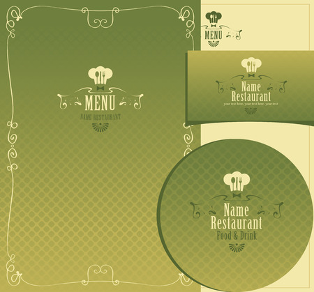 Set of design elements for a cafe or restaurant from the menu, business cards and coasters for drinksのイラスト素材