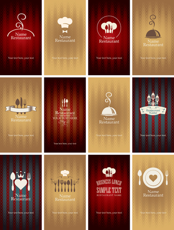 set of business cards on the theme of food and drinks on the backgroundのイラスト素材