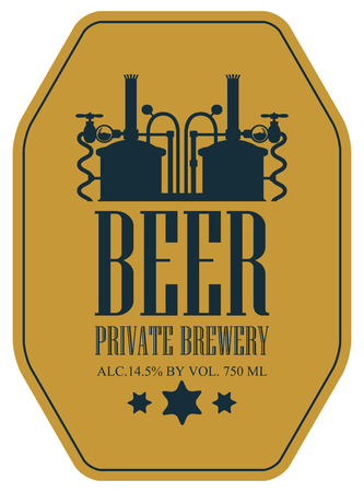 Template vector label for beer in a retro style with machine to make beer and stars.のイラスト素材