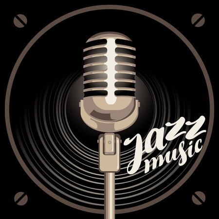 Vector poster for the jazz music with acoustic loudspeaker, microphone and handwritten letteringのイラスト素材