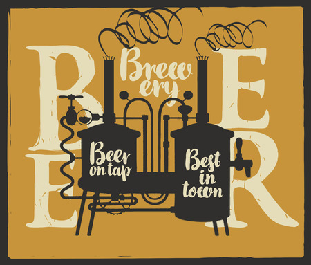 Template vector label for beer on tap with brewery and inscriptions on a shabby background in retro styleのイラスト素材