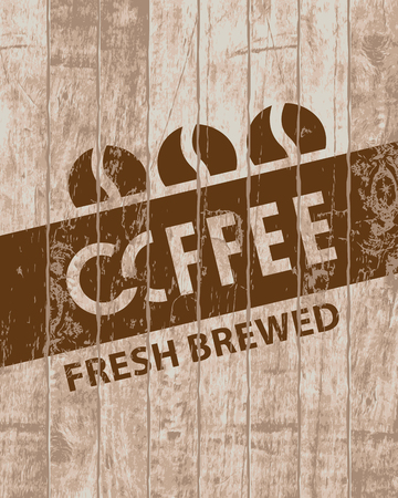 Template vector banner with three coffee grains on wooden background with text fresh brewed coffeeのイラスト素材