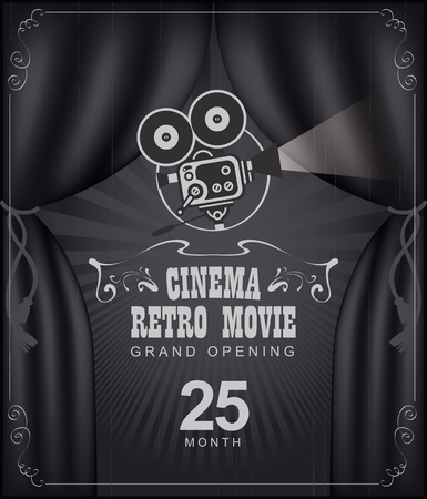 Vector cinema festival poster with black Curtains and projector lights. Can used for banner, poster, web page, backgroundのイラスト素材