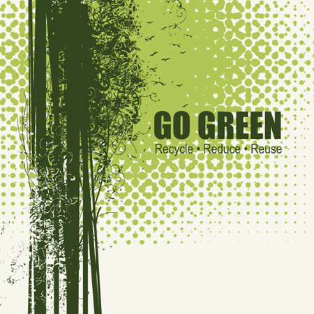 Go Green Recycle Reduce Reuse Eco Poster Concept. Vector Creative Organic illustration on abstract green background.のイラスト素材