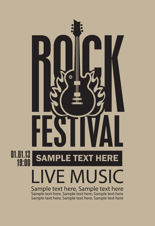 Vector billboard for Rock Festival live music with an electric guitar, fire and place for textのイラスト素材