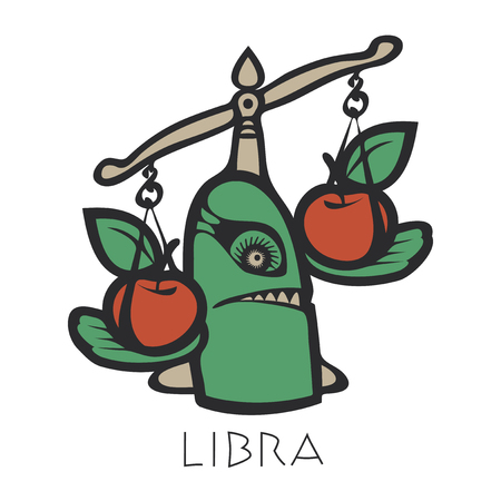 Vector sign of the zodiac. Libra in the form of funny monster in flat style. Icon for astrological horoscopeのイラスト素材