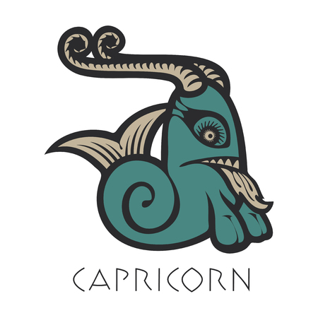 Vector sign of the zodiac. Capricorn in the form of a funny monster in a flat style. Icon for astrological horoscopeのイラスト素材