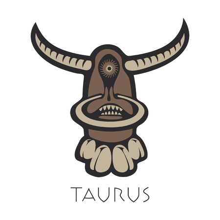 Vector sign of the zodiac. Taurus in the form of funny monster in flat style. Icon for astrological horoscopeのイラスト素材