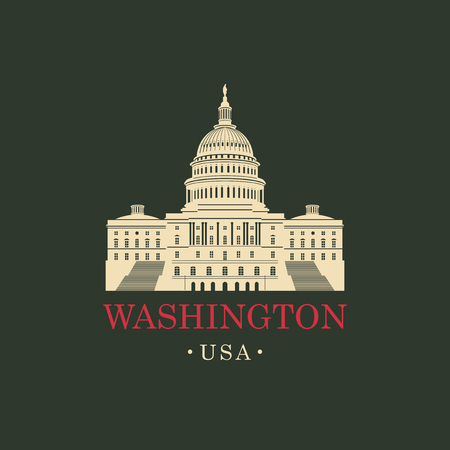 Vector travel banner. US National Capitol in Washington, DC. American landmark. The Western facade of the Capitol.のイラスト素材