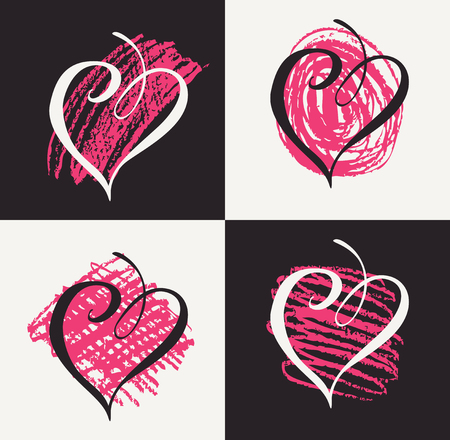 Vector collection of hand drawn graphic hearts.のイラスト素材