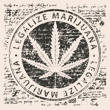 Vector banner for legalize marijuana with hemp leaf pattern on abstract old papyrus background or grunge style manuscript.のイラスト素材