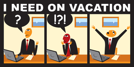 Vector comic with a businessman who wants to go on vacationのイラスト素材