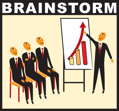 Vector comic with business owners to brainstorm. Working meeting. Business strategy. In the officeのイラスト素材