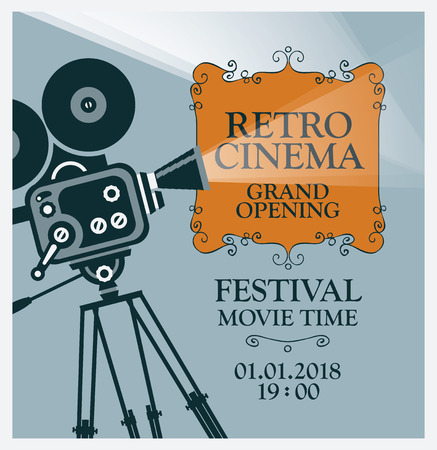 Poster for movie festival with old fashioned movie camera.のイラスト素材