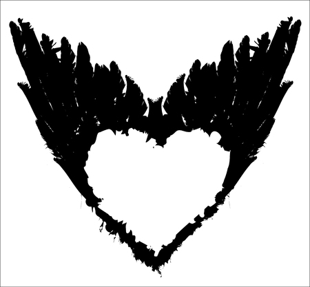Graphic abstract illustration of white heart with black wingsのイラスト素材