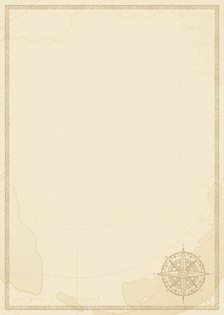 Old vintage paper with wind rose compass sign. Vector illustration on the theme of travel, adventure and discovery on the background of old map. Pirate map concept.のイラスト素材