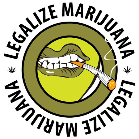 Vector banner with words Legalize marijuana with a human mouth with a joint or a cigarette in his mouth. Smoking weed. Drug consumptionのイラスト素材