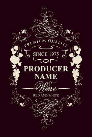 Vector vintage wine label with calligraphic inscription, with floral and fruits ornaments in Baroque styleのイラスト素材