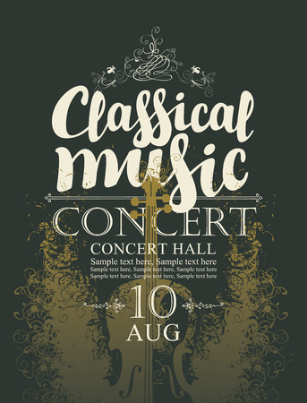 Vector poster for a concert of classical music with handwritten inscription and place for text on abstract background with violinのイラスト素材