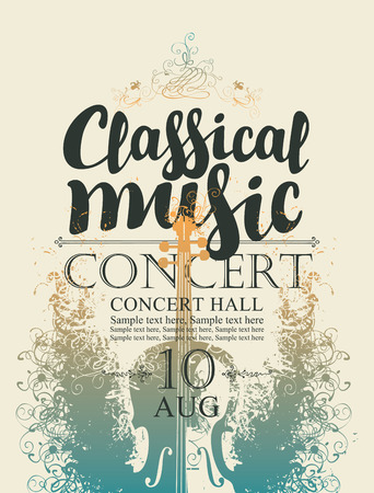 Vector poster for a concert of classical music with calligraphic inscription, place for text on abstract artistic background with violinのイラスト素材