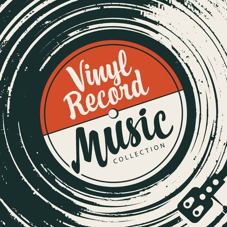 Vector poster or cover with vinyl record, record player and calligraphic lettering in retro styleのイラスト素材