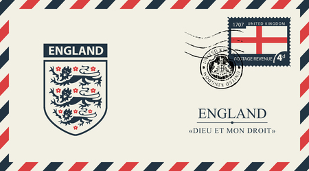 Postcard or envelope with Coat of Arms of England and inscriptions.のイラスト素材