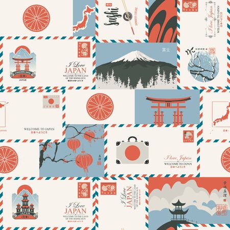 Theme of Japan with envelopes and postcardsのイラスト素材