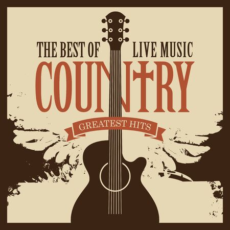 Vector poster on the theme of country music with electric guitar on the old abstract background with wings in retro styleのイラスト素材