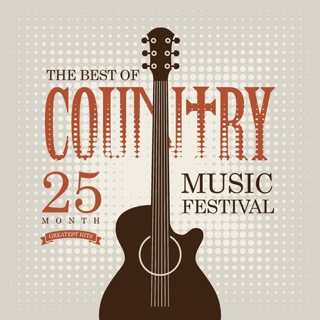 Vector poster for country music festival with electric guitar on the light abstract background in retro styleのイラスト素材