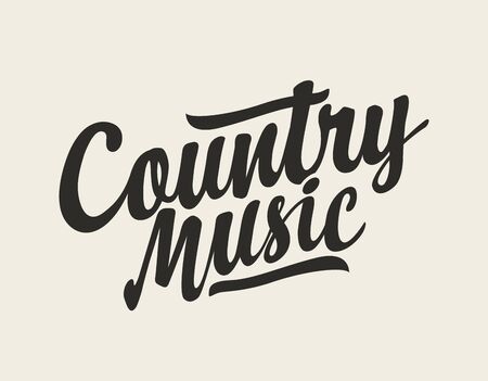 Calligraphic inscription Country music. Vector  emblem, label, badge or design element isolated on white background. Creative lettering for t-shirt design in modern styleのイラスト素材