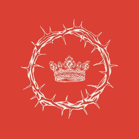 Vector religious banner on the theme of Easter with a crown of thorns and a crown on a red background.のイラスト素材