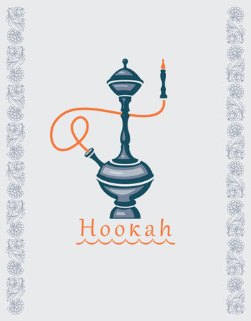 Vector banner business card with hookah, smoking device and floral ornament. Illustration for the...