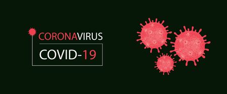 Vector banner with red hand-drawn virus cells. Prevention of COVID-19. Global pandemic 2019-nCoV alert. Novel Coronavirus outbreak that caused epidemic of pneumonia around the worldのイラスト素材
